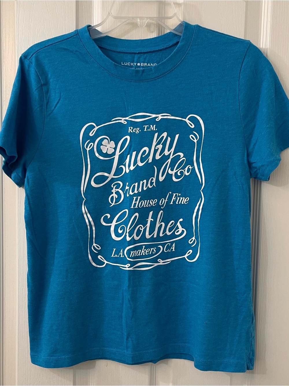 Lucky Brand Teal Graphic Tee with White Print. Womens: Medium.